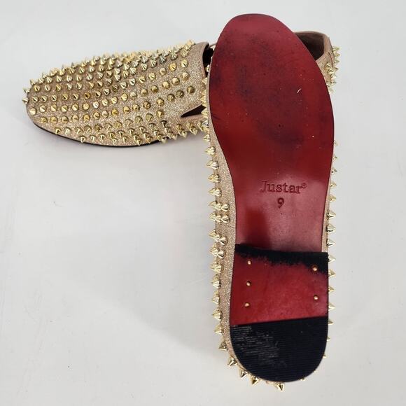 Justar Men's Gold Glitter Leather Spike Loafers Men’s Size 9 - Picture 11 of 12